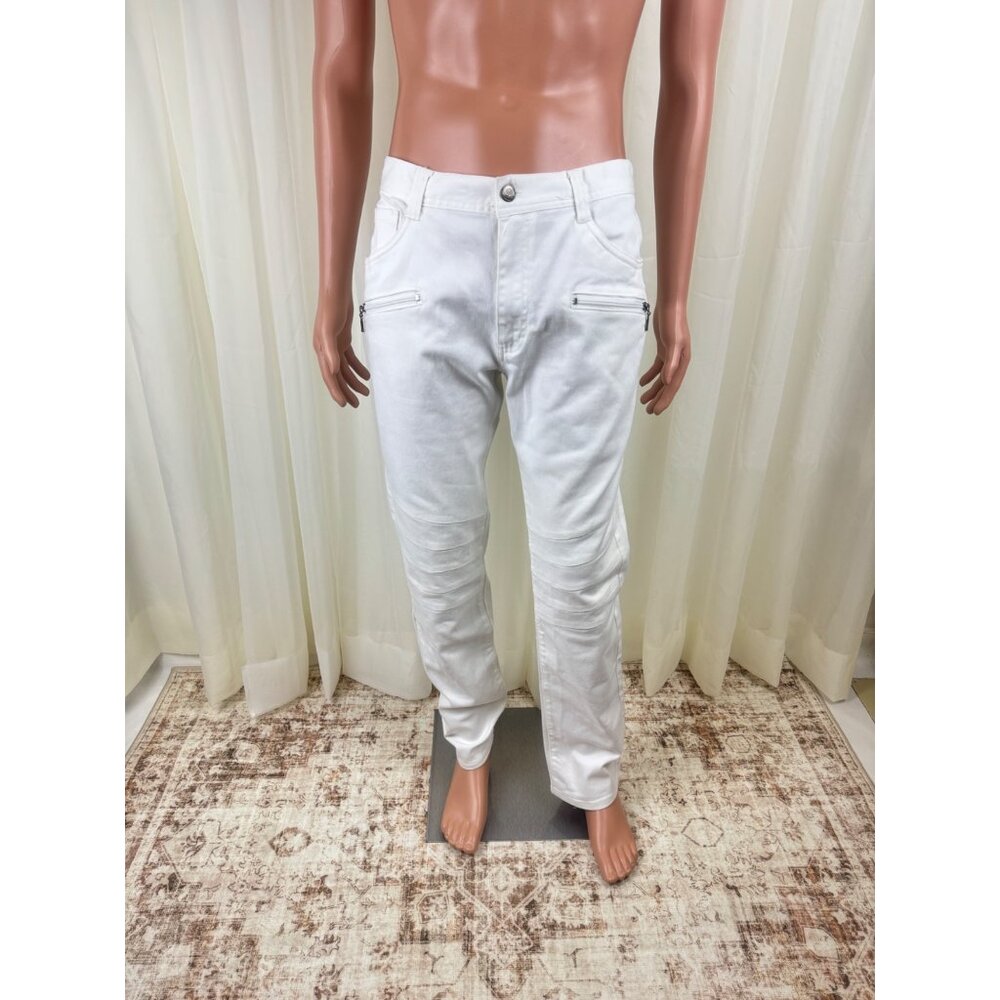 Men's Akademiks White Moto Straight Leg Jeans Denim Pants Size 38/34